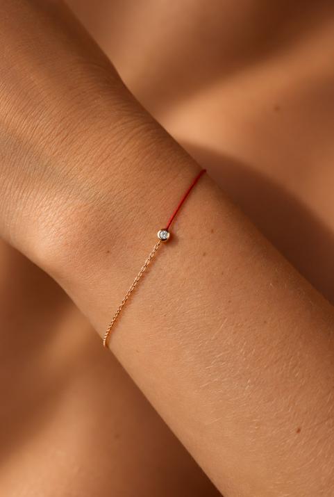 Bracelet fil et chaîne avec diamant 0.02 carat serti clos or rose - Redline - 0++