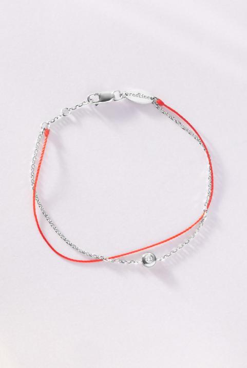 Bracelet duo fil et chaîne avec diamant 0.05 carat en serti clos or blanc - Redline - 0++