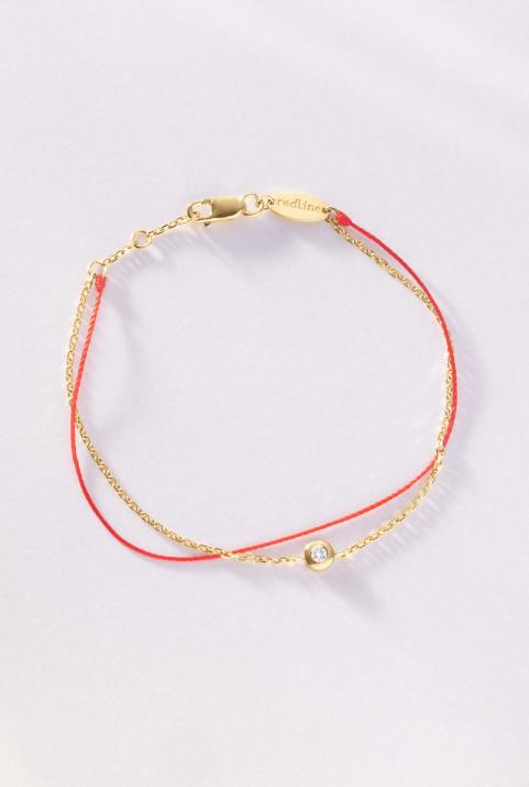 Bracelet duo fil et chaîne avec diamant 0.05 carat en serti clos or jaune - Redline - 0++