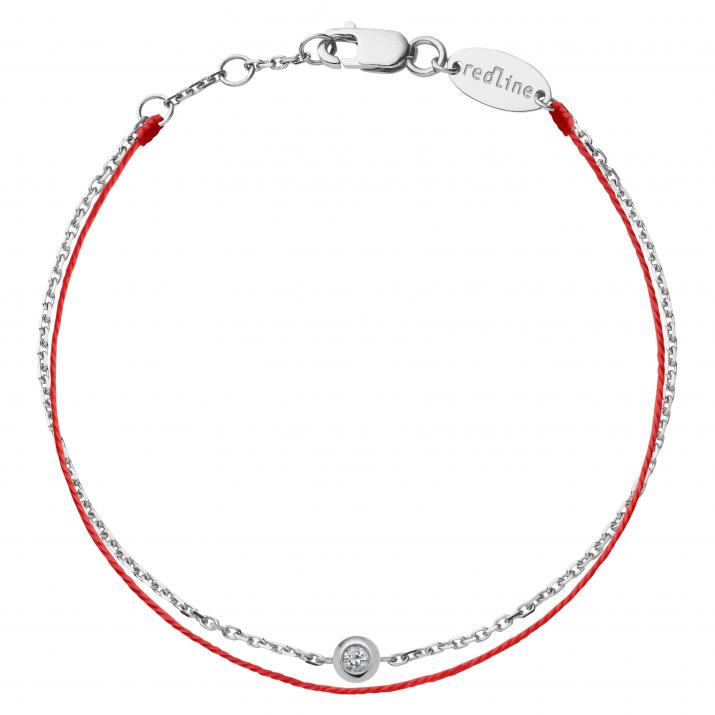 Bracelet duo fil et chaîne avec diamant 0.05 carat en serti clos or blanc - Redline - 0++