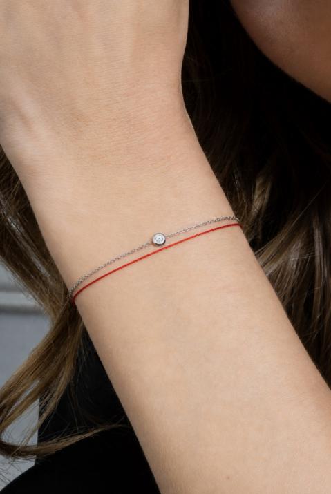 Bracelet duo fil et chaîne avec diamant 0.05 carat en serti clos or blanc - Redline - 0++