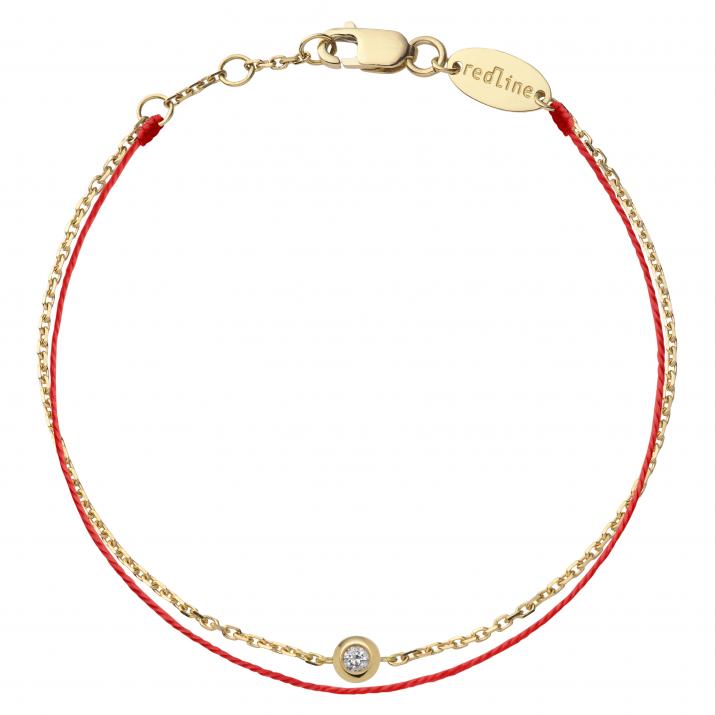 Bracelet duo fil et chaîne avec diamant 0.05 carat en serti clos or jaune - Redline - 0++