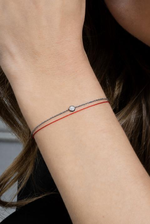 Bracelet duo fil et chaîne avec diamant 0.05 carat en serti clos or noir - Redline - 0++