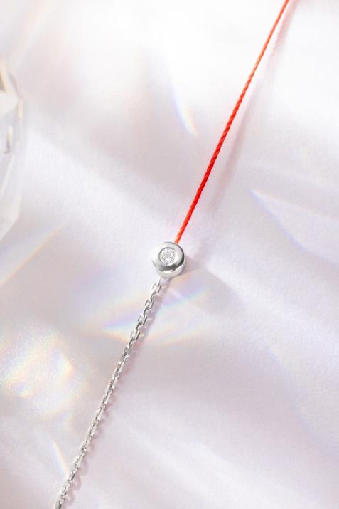 Bracelet fil et chaîne avec diamant 0.05 carat en serti clos or blanc - Redline - 0++