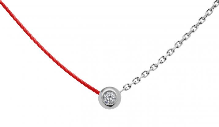Collier fil et chaîne avec diamant 0.05 carat en serti clos or blanc - Redline - 0++