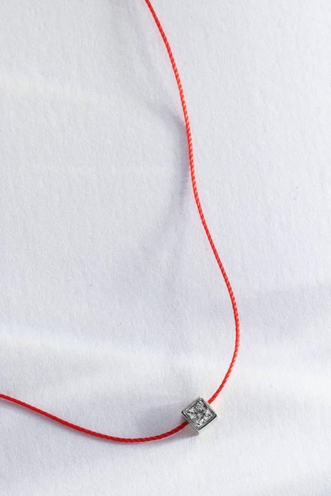 Collier fil avec diamant 0.10 carat en serti carré or blanc - Redline - 0++