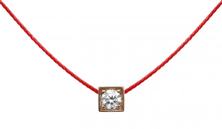 Collier fil avec diamant 0.10 carat en serti carré or rose - Redline - 0++