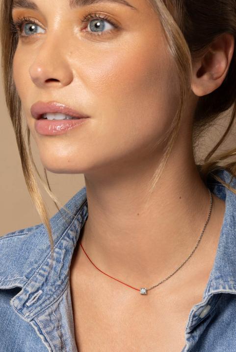 Collier fil et chaîne avec diamant 0.10 carat en serti carré or noir - Redline - 0++