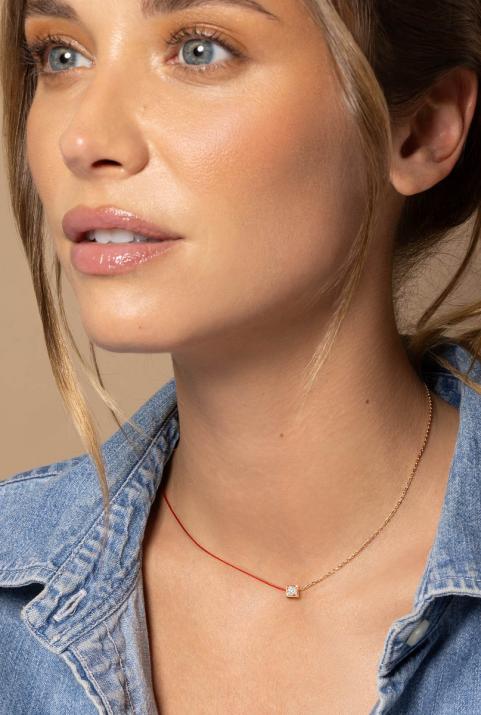 Collier fil et chaîne avec diamant 0.10 carat en serti carré or rose - Redline - 0++