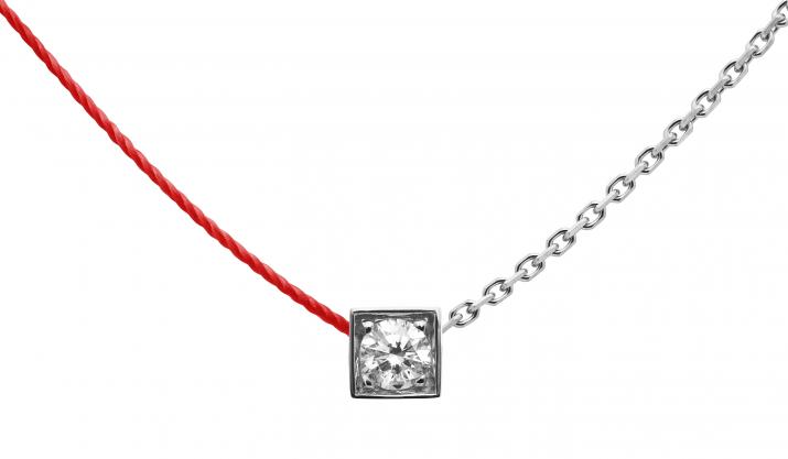 Collier fil et chaîne avec diamant 0.10 carat en serti carré or blanc - Redline - 0++