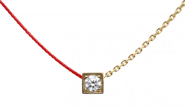 Collier fil et chaîne avec diamant 0.10 carat en serti carré or jaune - Redline - 0++