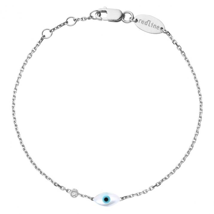 Bracelet chaîne oeil protecteur or blanc avec diamant - Redline