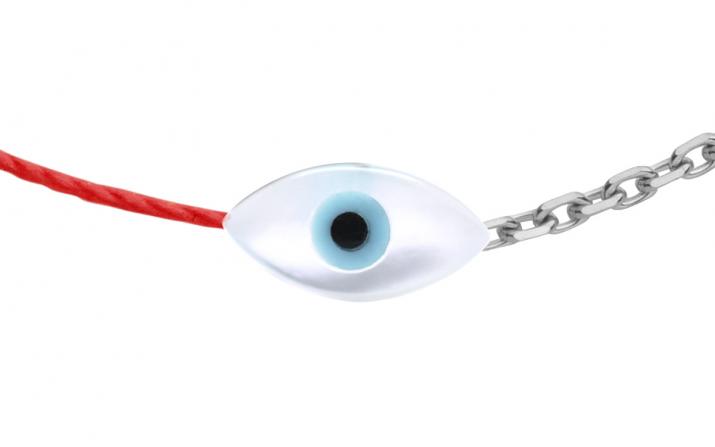 Bracelet fil et chaîne oeil protecteur or blanc - Redline - 0++