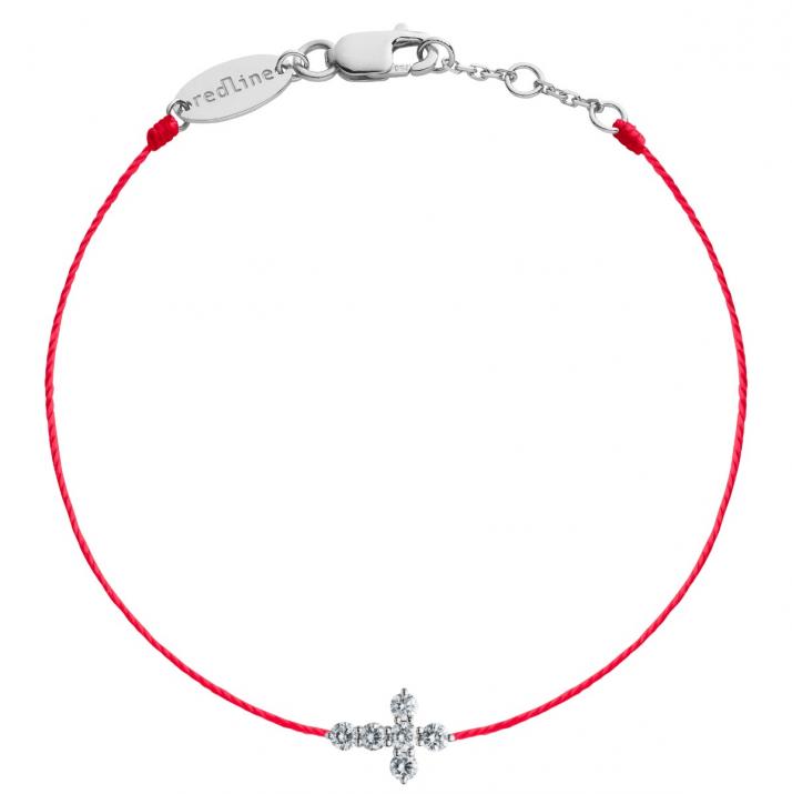 Bracelet fil croix or blanc avec diamant 0.2 ct - Redline - 0++