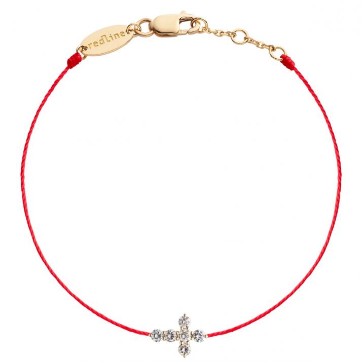 Bracelet fil croix or jaune avec diamant 0.2 ct - Redline - 0++