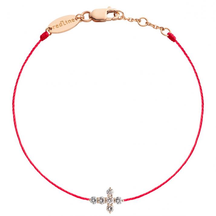 Bracelet fil croix or rose avec diamant 0.2 ct - Redline - 0++