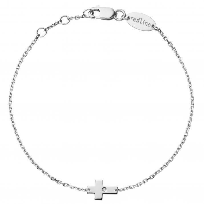 Bracelet chaîne croix or blanc avec diamant - Redline - 0++