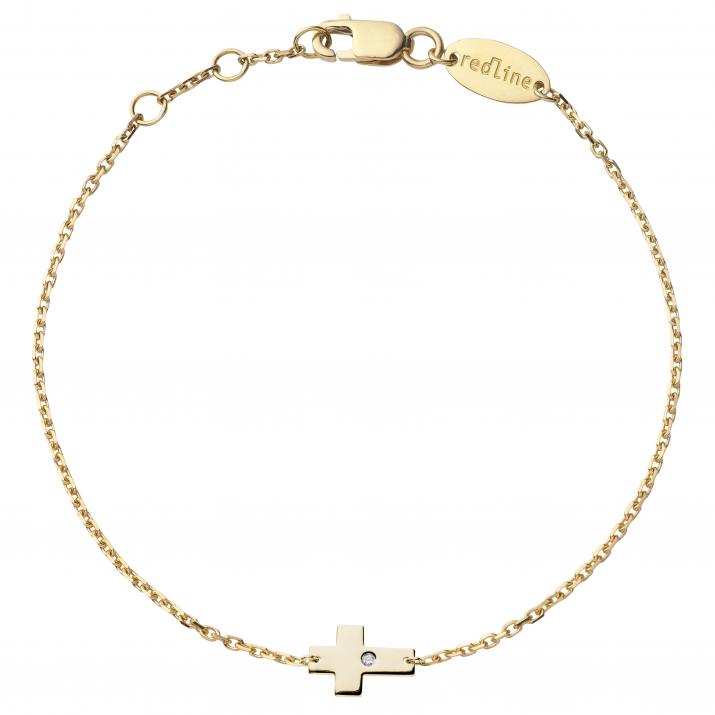 Bracelet chaîne croix or jaune avec diamant - Redline - 0++