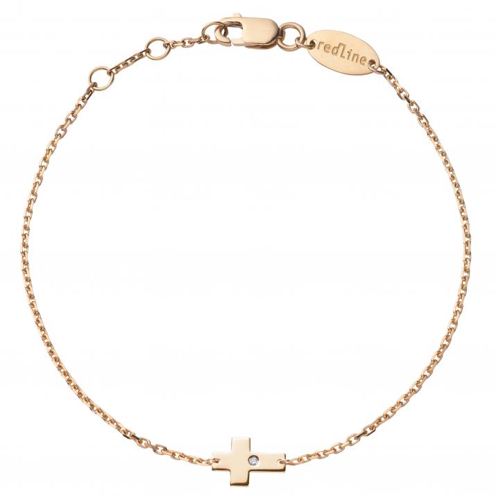 Bracelet chaîne croix or rose avec diamant - Redline - 0++