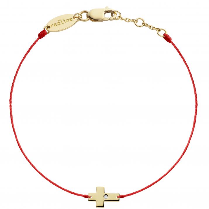 Bracelet fil croix or jaune avec diamant - Redline - 0++