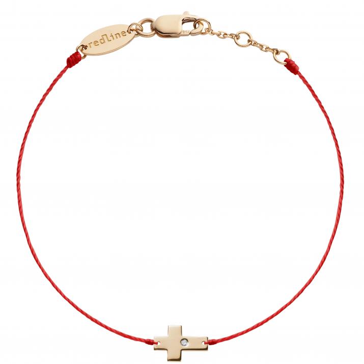 Bracelet fil croix or rose avec diamant - Redline - 0++