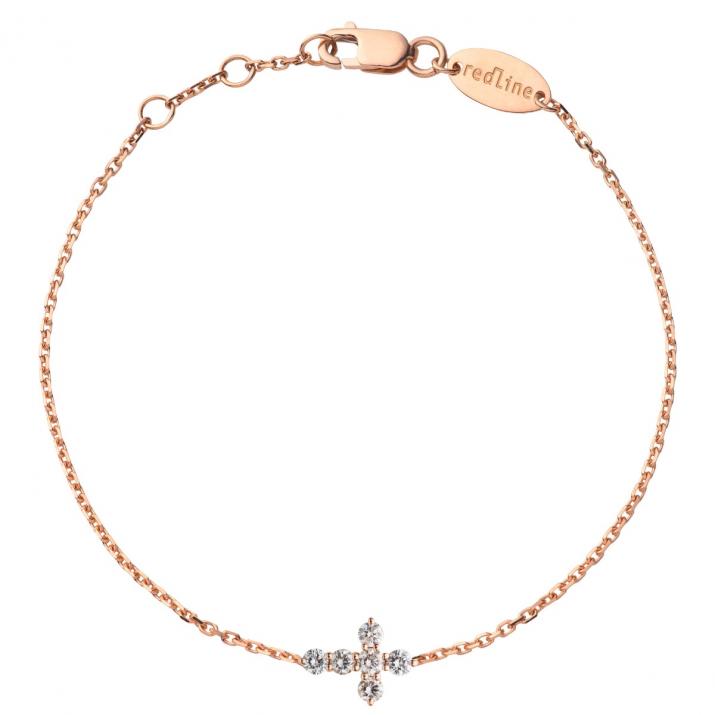 Bracelet chaîne croix or rose avec diamant 0.2 ct - Redline