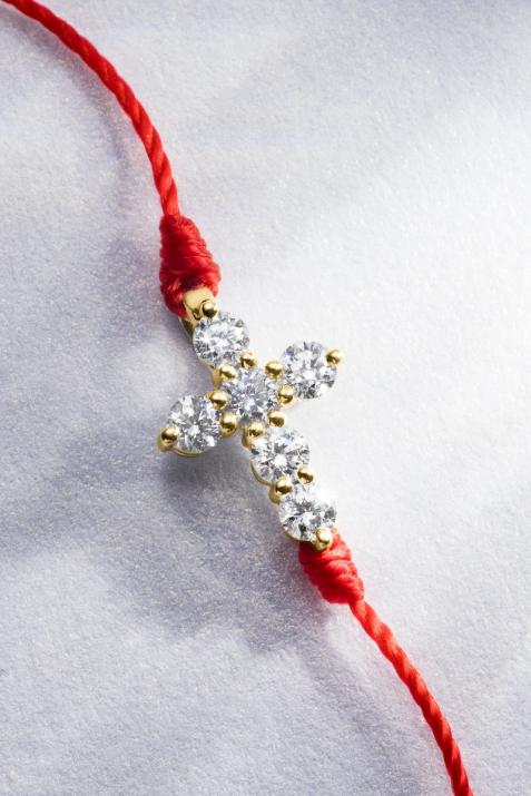 Bracelet fil croix or jaune avec diamant 0.2 ct - Redline - 0++