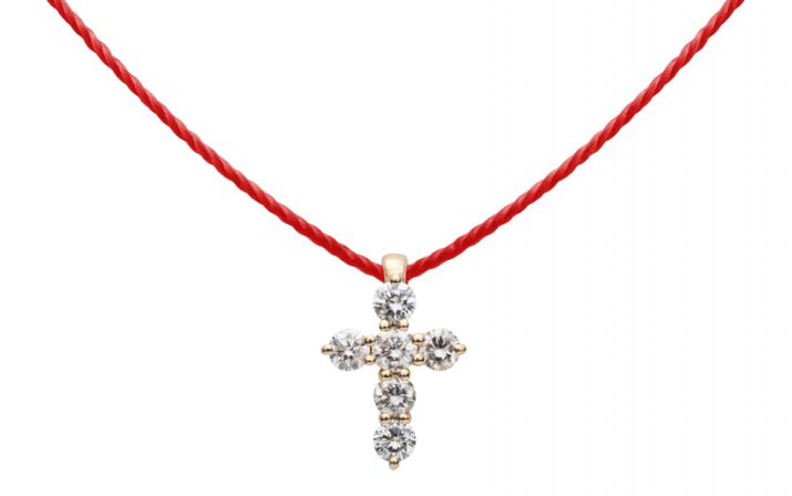 Collier fil croix or rose avec diamant 0.2 ct - Redline