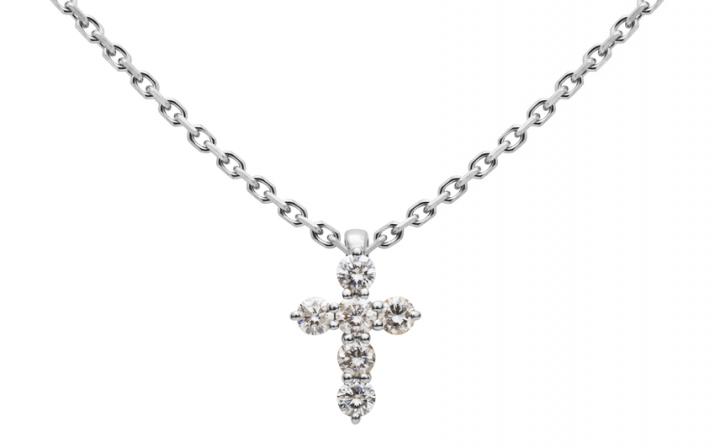 Collier chaîne croix or blanc avec diamant 0.2 ct - Redline