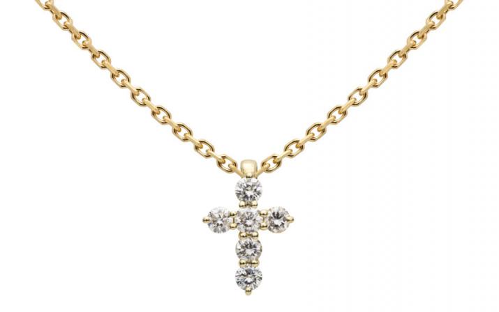 Collier chaîne croix or jaune avec diamant 0.2 ct - Redline