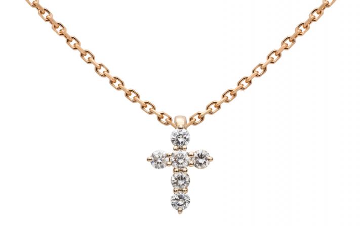 Collier chaîne croix or rose avec diamant 0.2 ct - Redline