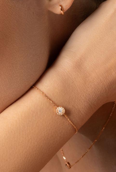 Bracelet chaîne avec diamants 0.26 carat en serti clos or rose - Redline - 0++