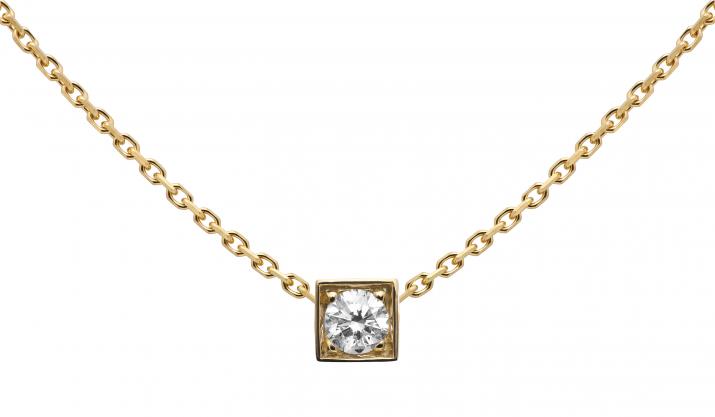 Collier chaîne avec diamant 0.10 carat en serti carré or jaune - Redline - 0++