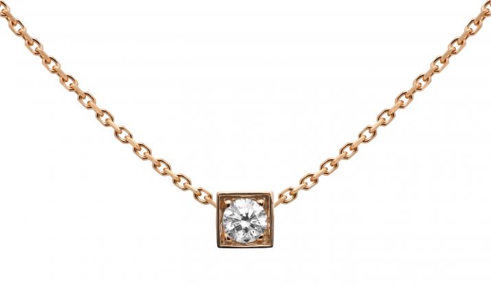 Collier chaîne avec diamant 0.10 carat en serti carré or rose - Redline - 0++