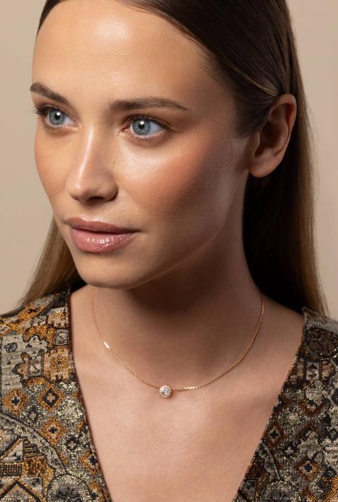Collier chaîne avec diamants 0.26 carat en serti clos or rose - Redline - 0++