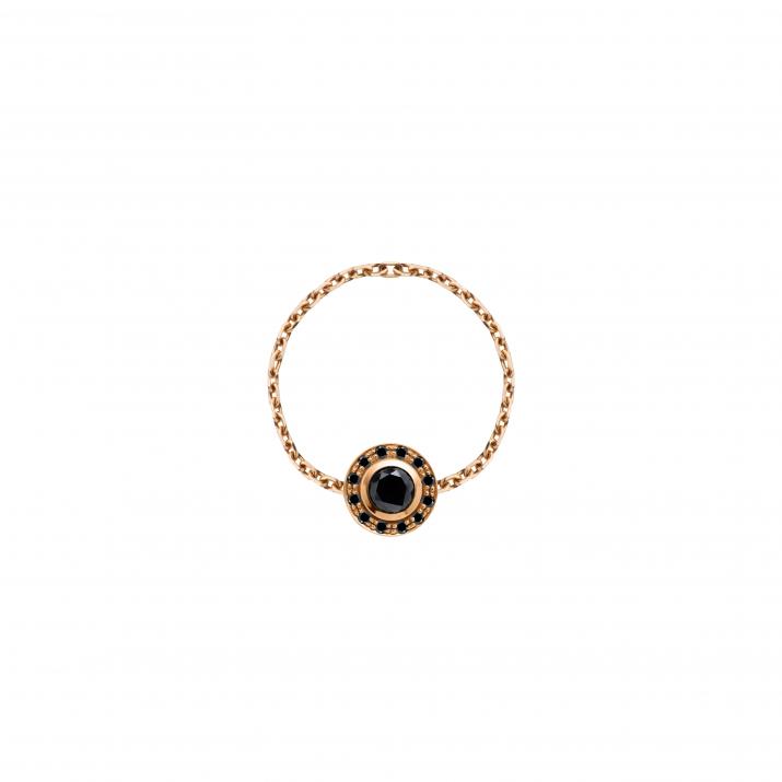 Bague chaîne avec diamants noirs en serti clos or rose - Redline - 0++