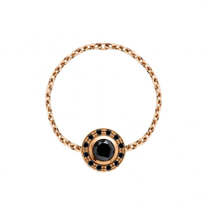 Bague chaîne avec diamants noirs en serti clos or rose - Redline - 0++