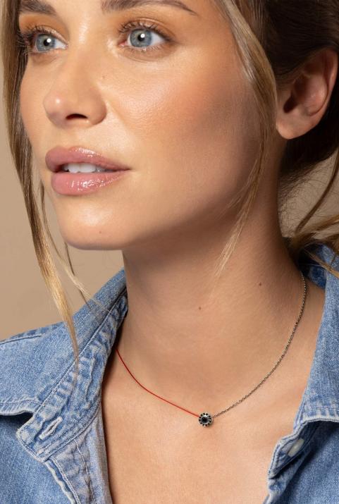 Collier fil et chaîne avec diamants noirs 0.26 carat en serti clos or noir - Redline - 0++