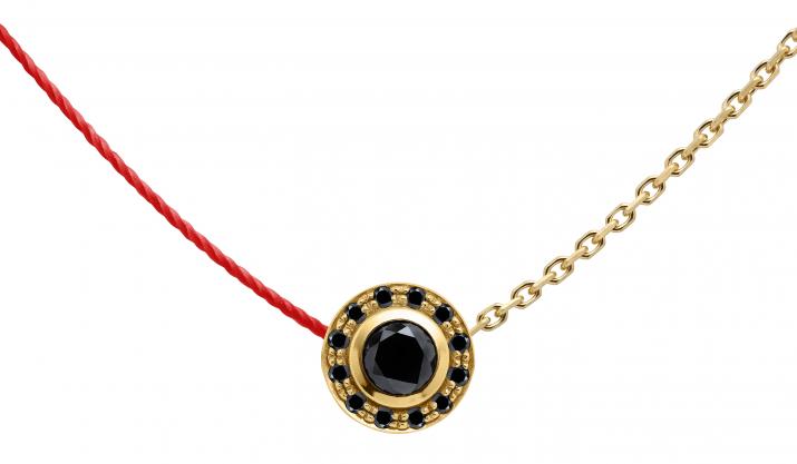 Collier fil et chaîne avec diamants noirs 0.26 carat en serti clos or jaune - Redline