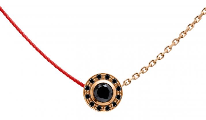 Collier fil et chaîne avec diamants noirs 0.26 carat en serti clos or rose - Redline