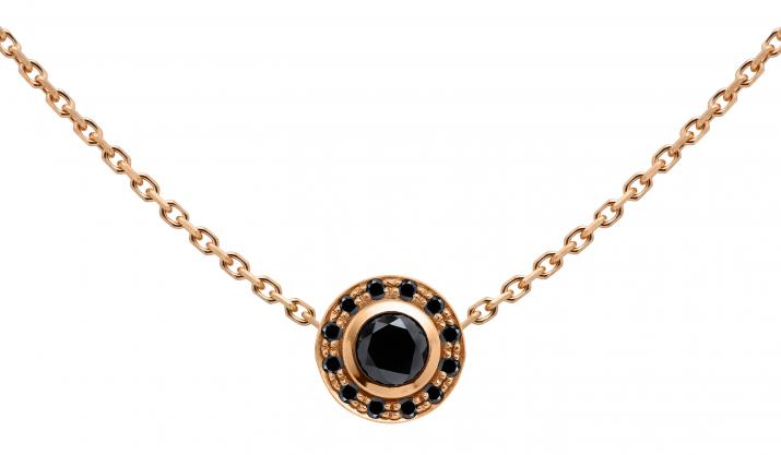 Collier chaîne avec diamants noirs 0.26 carat en serti clos or rose - Redline