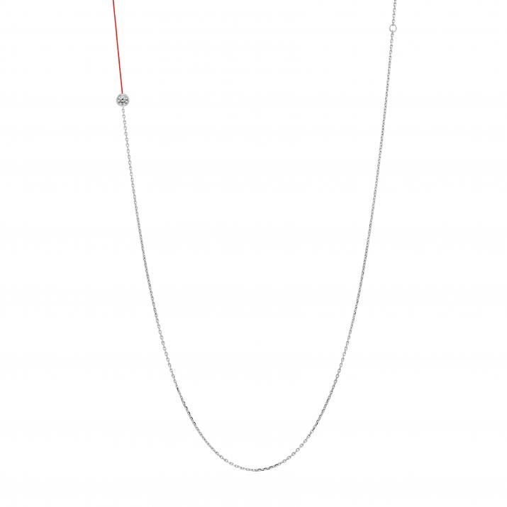 Collier sautoir fil et chaîne avec diamant 0.10 carat en serti clos or blanc - Redline
