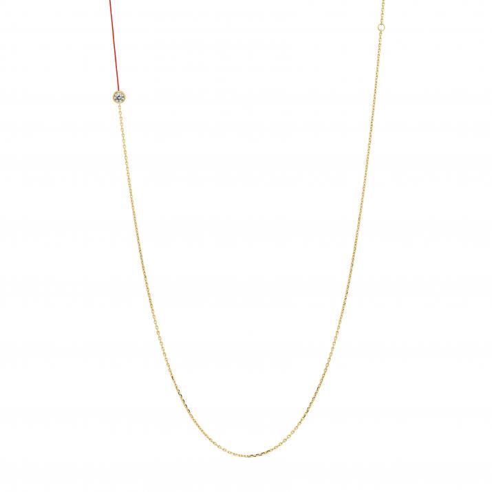 Collier sautoir fil et chaîne avec diamant 0.10 carat en serti clos or jaune - Redline
