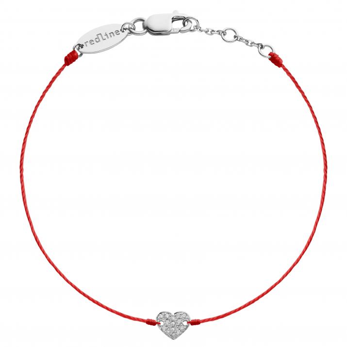Bracelet fil coeur en or blanc pavé diamant - Redline