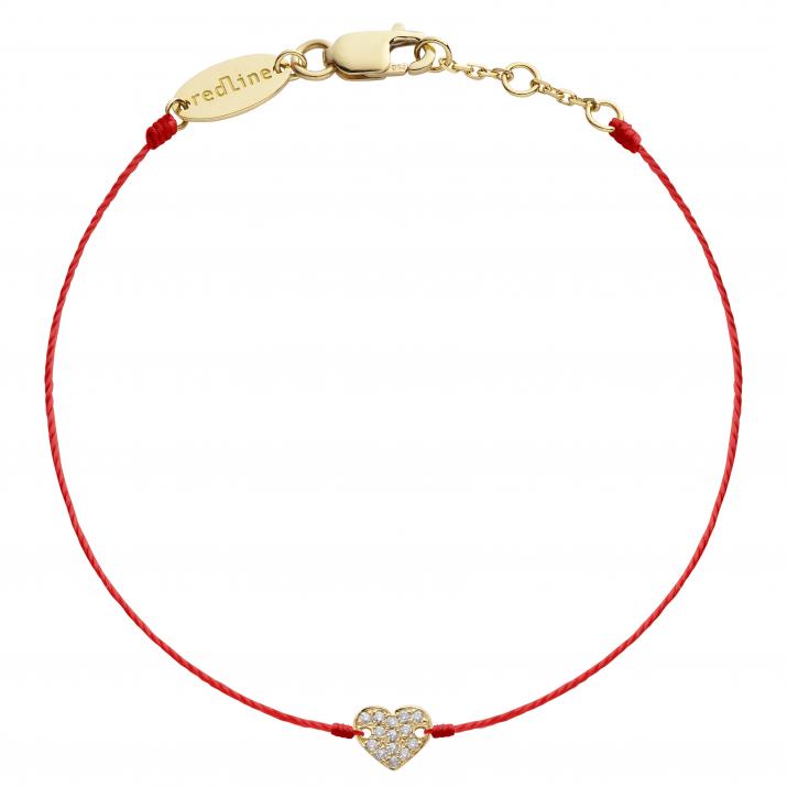 Bracelet fil coeur en or jaune pavé diamant - Redline