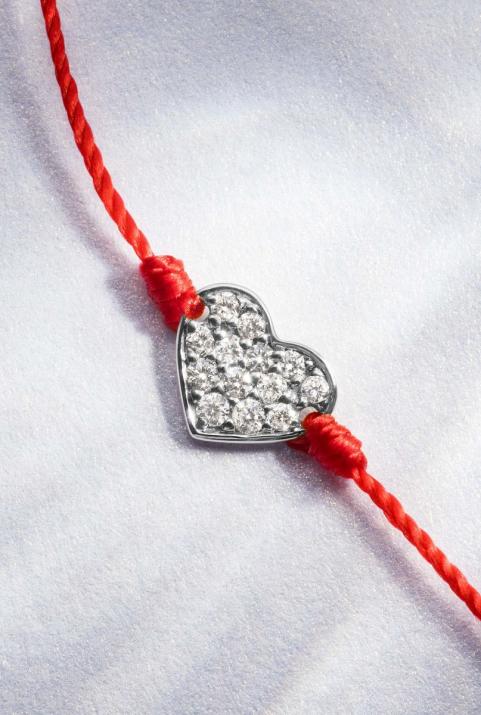 Bracelet enfant fil coeur or blanc pavé diamants - Redline - 0++