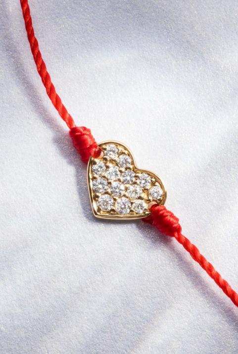 Bracelet enfant fil coeur or jaune pavé diamants - Redline - 0++