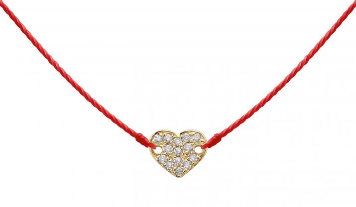 Collier fil Joli Coeur or jaune pavé diamant - Redline - 0++