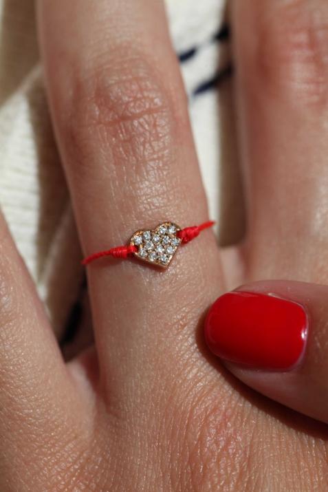 Bague fil coeur or jaune pavé diamant - Redline - 0++