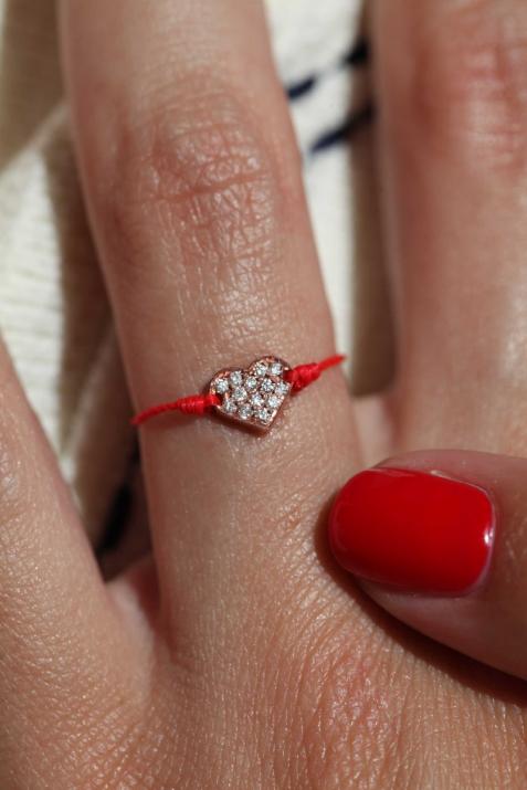 Bague fil coeur or rose pavé diamant - Redline - 0++